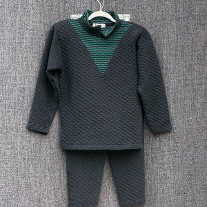 Vintage 1980's Norm Thompson black and turquoise quilted jogging suit